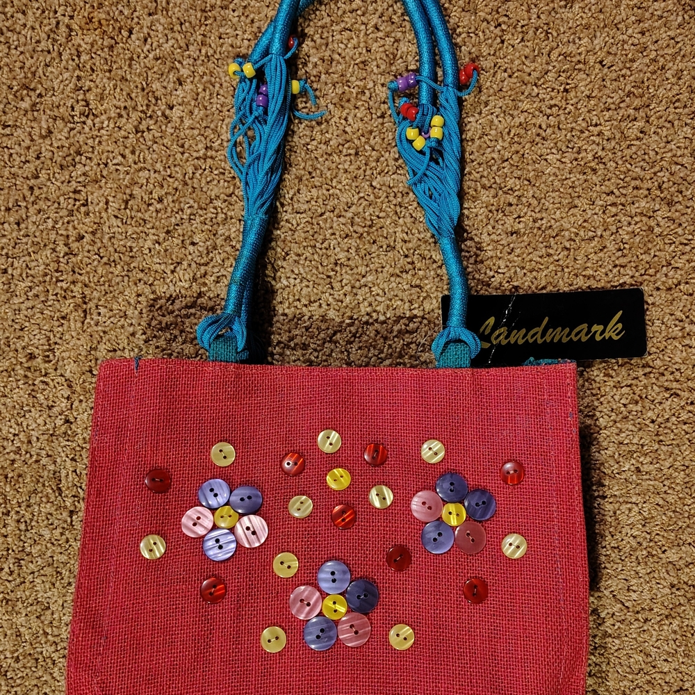 Landmark Pink Summer Tote Bag with Button Accents